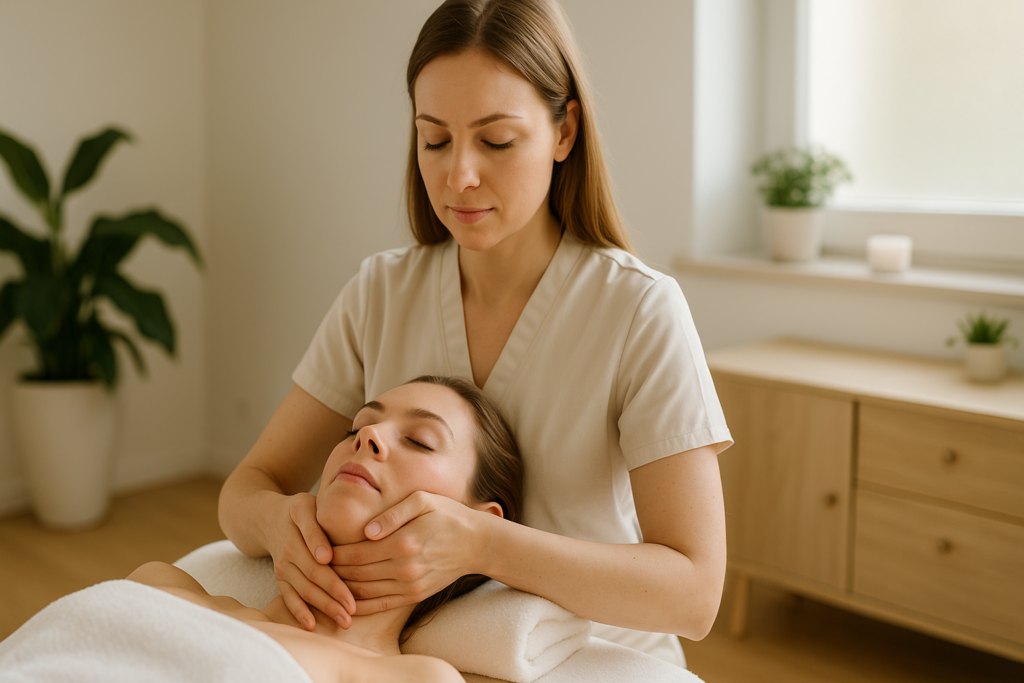 Masażystka wykonująca Kobido w gabinecie Niebieska Strefa Warszawa Ursus